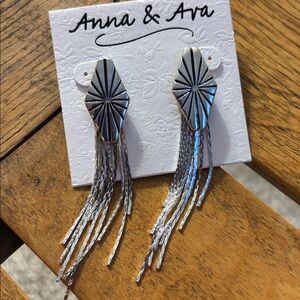 Anna & Ava Geometric Silver Fringe Earrings